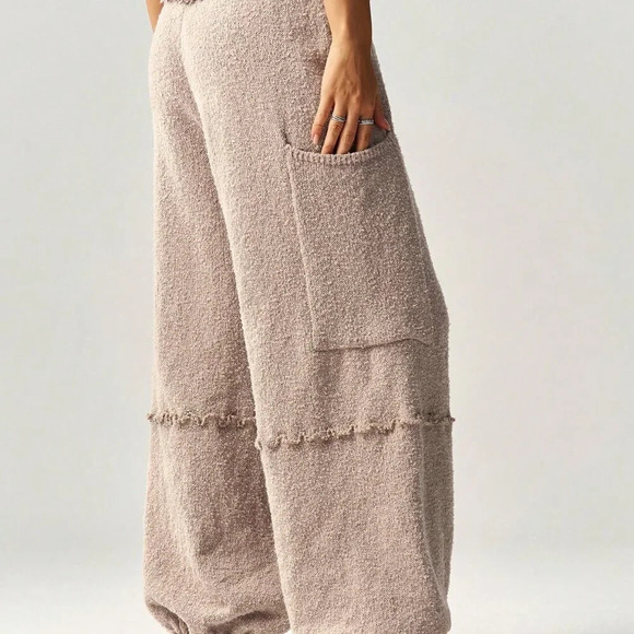 Brown Casual Women's High Waist Loose Baggy Sweater Pants With Cinched Ankles - Picture 8 of 8